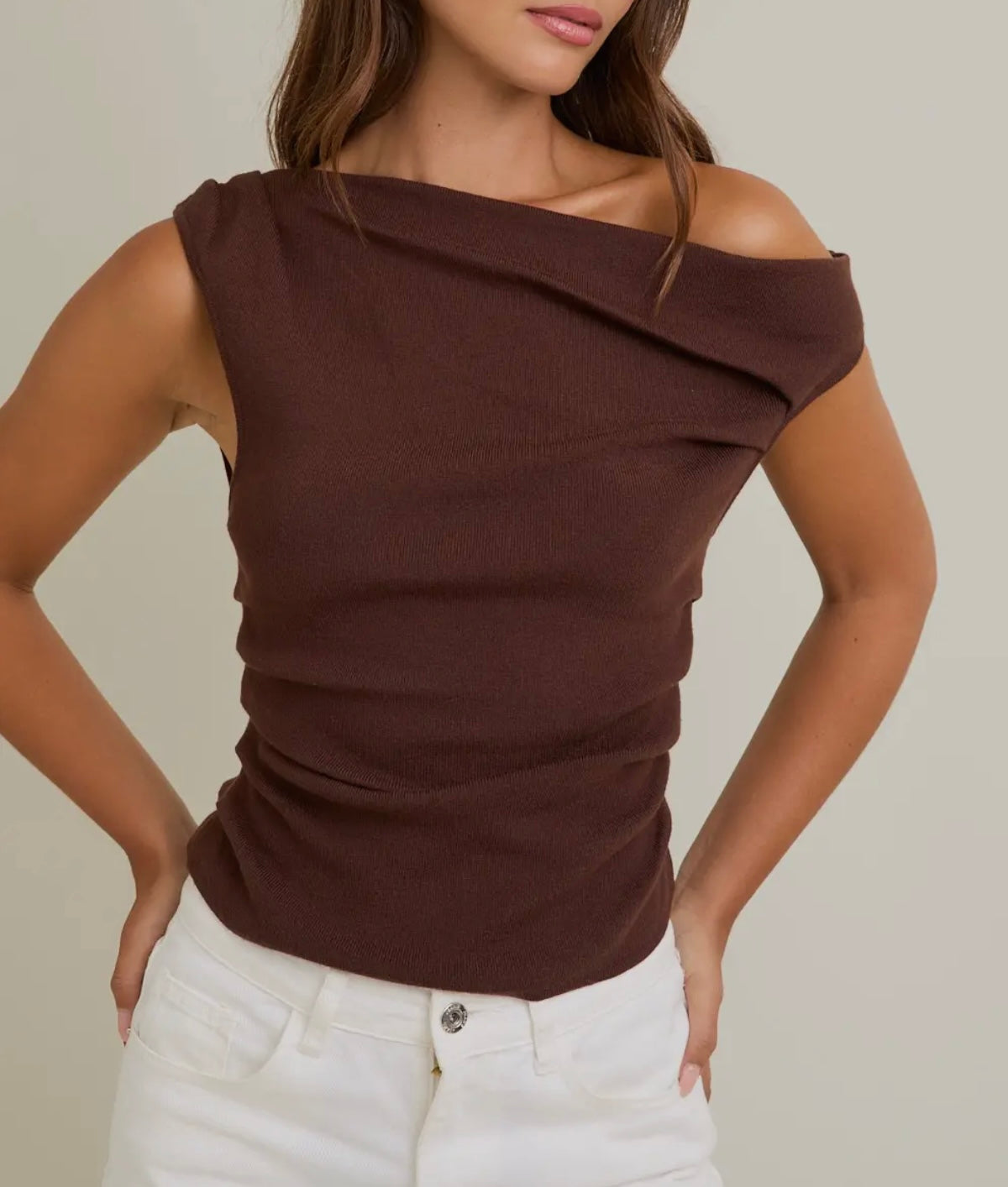 Allie Asymmetrical Swoop Neck Sweater Top