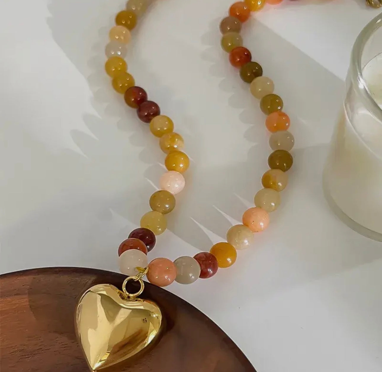 Stone and Heart Pendant Necklace
