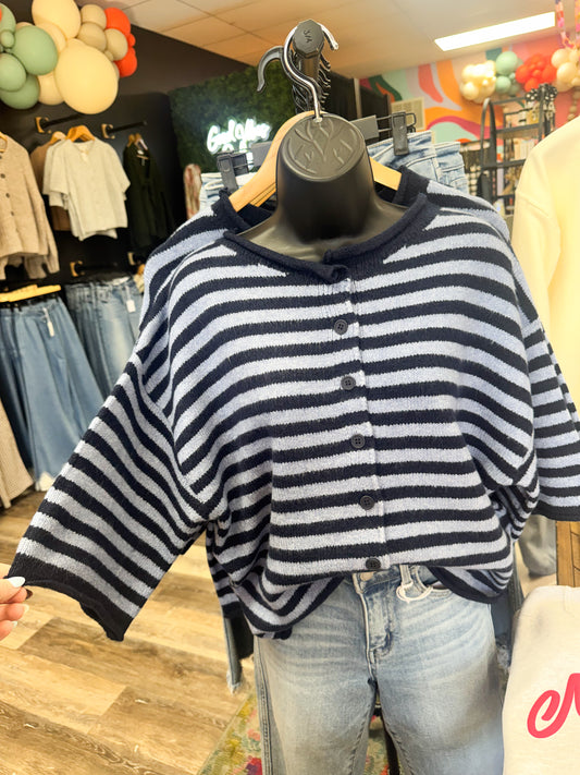 Bluebird Striped Short Sleeve Cardigan