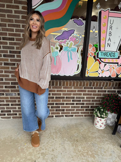 Pumpkin Spice Two Tone Knit Sweater