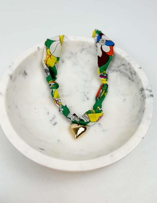 Paradise Hand-made Satin Scarf Necklace with Heart Charm